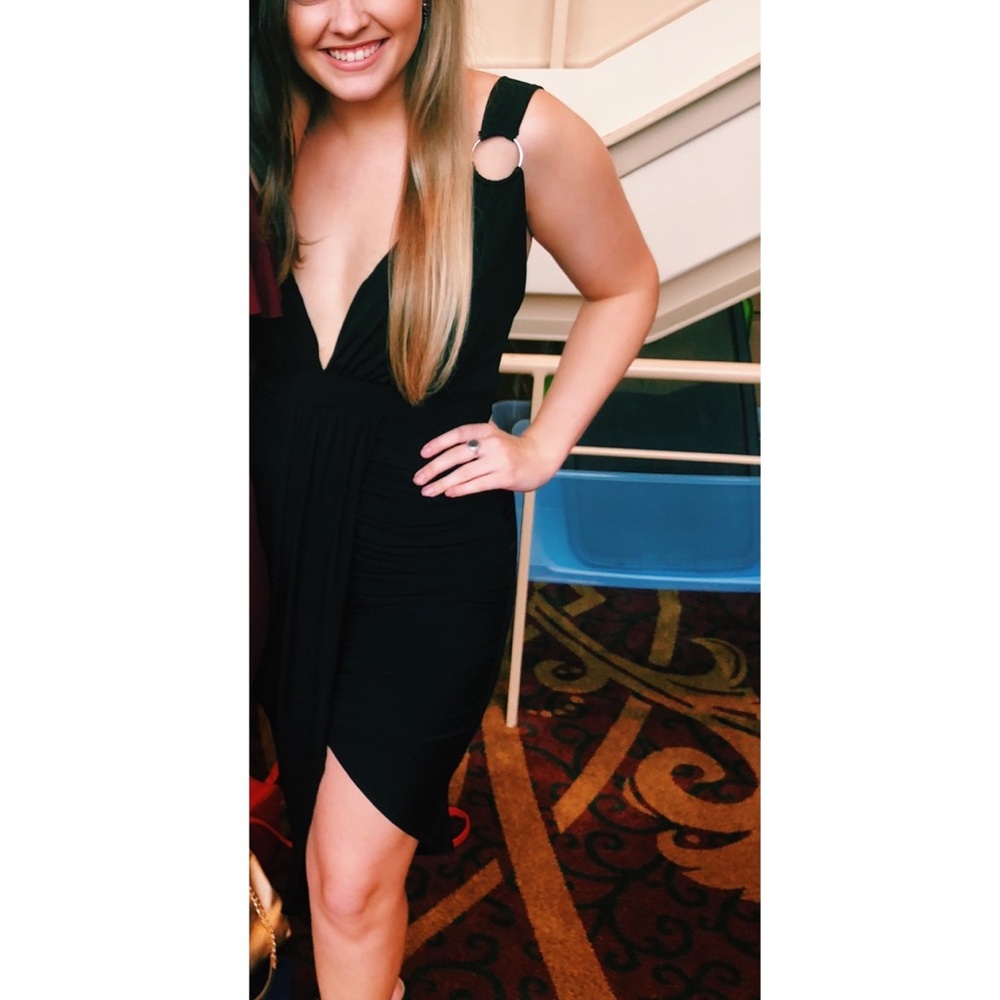 Boohoo black asymmetrical hem dress